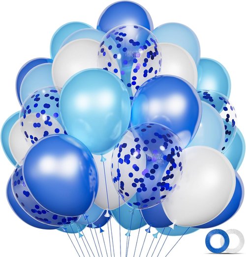 68Pcs Blue and White Balloon Kit - 12 Inch Confetti & Pearl Balloons for Birthday, Wedding, Baby Shower