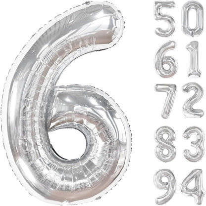 Silver Number 6 Balloon - 40 Inch Birthday Decoration for 6th Birthday Parties | Premium Party Supplies