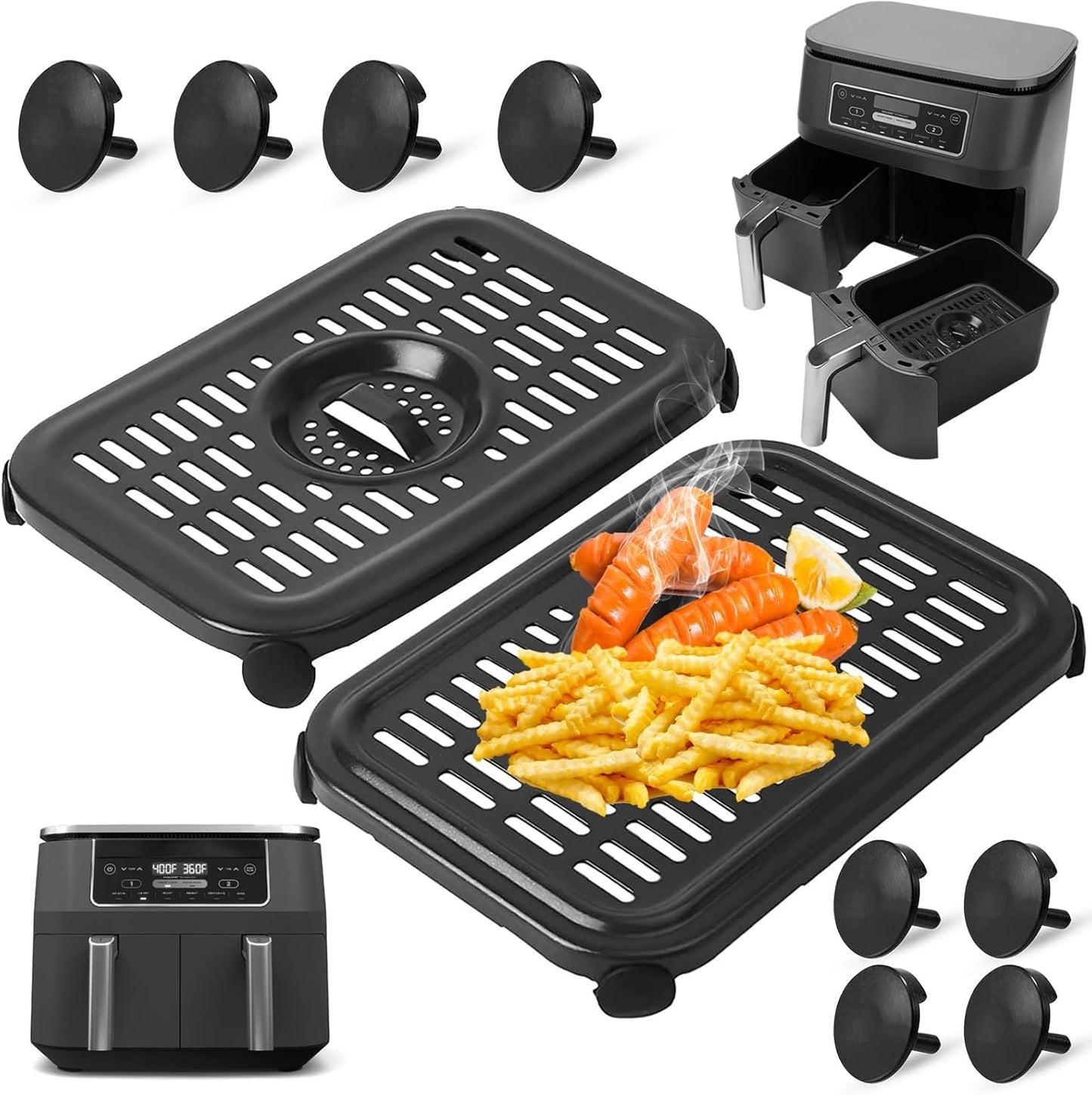 Ninja Foodi Air Fryer Replacement Parts - 2 PCS Non-Stick Grill Pan & Crisper Plate | Dishwasher Safe