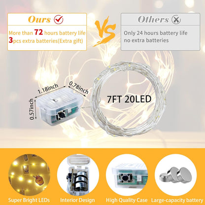 Skiennix 100 Pack Fairy Lights - 7Ft 20 LED Twinkle String Lights | Battery Operated & Waterproof for Weddings, Parties, & Home Decor - Warm White