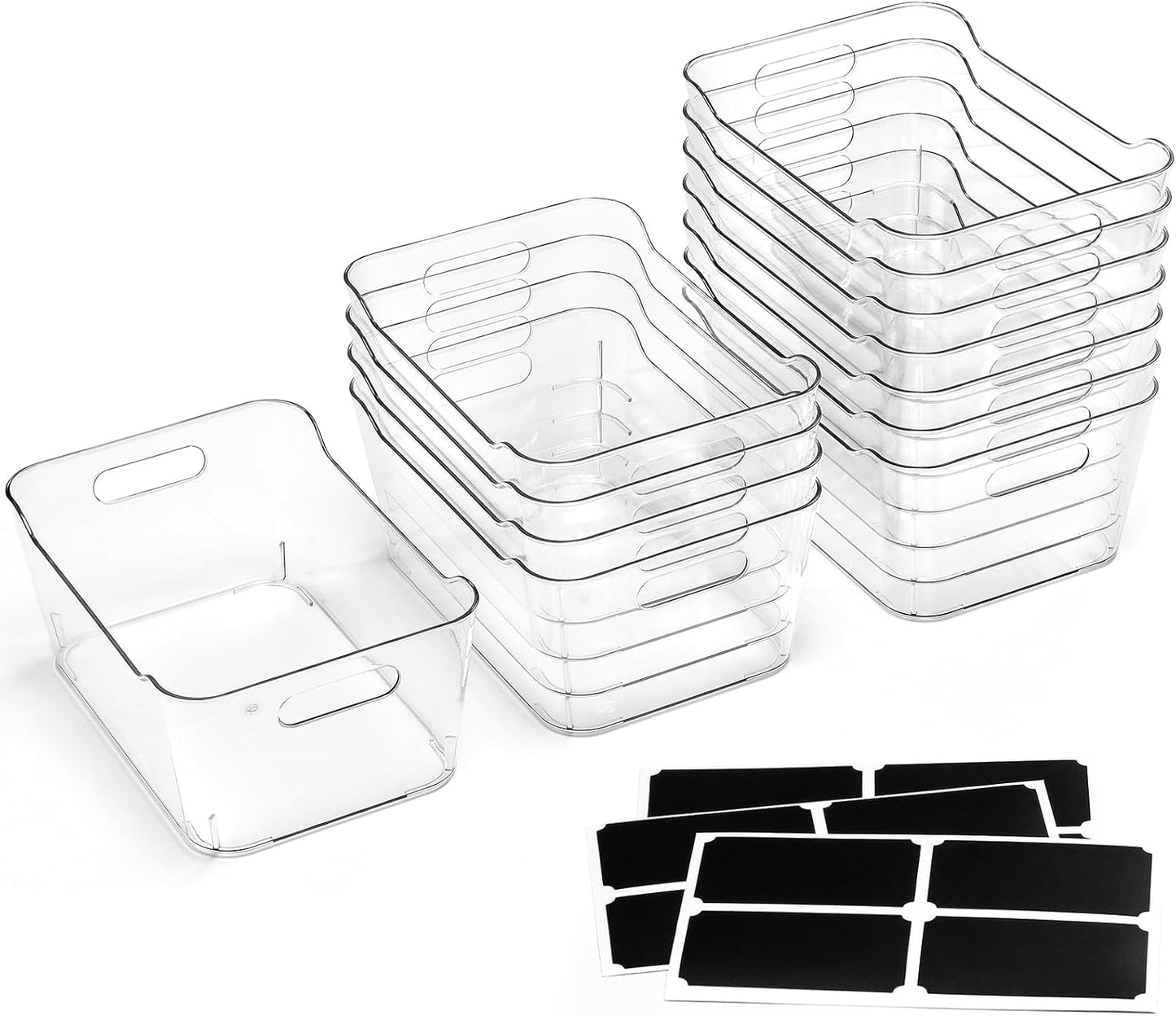 SOHO Collection Clear Plastic Storage Bins - 12 Pack Multi-Use Organizers with Labels for Home & Office - Large Size