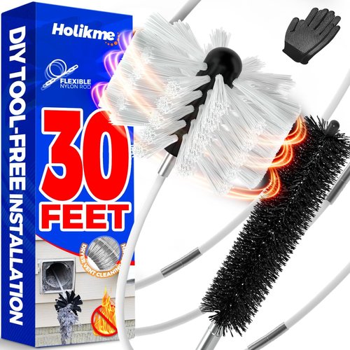 Holikme 30 Feet Dryer Vent Cleaner Kit - Flexible Lint Brush with Drill Attachment for Easy Cleaning