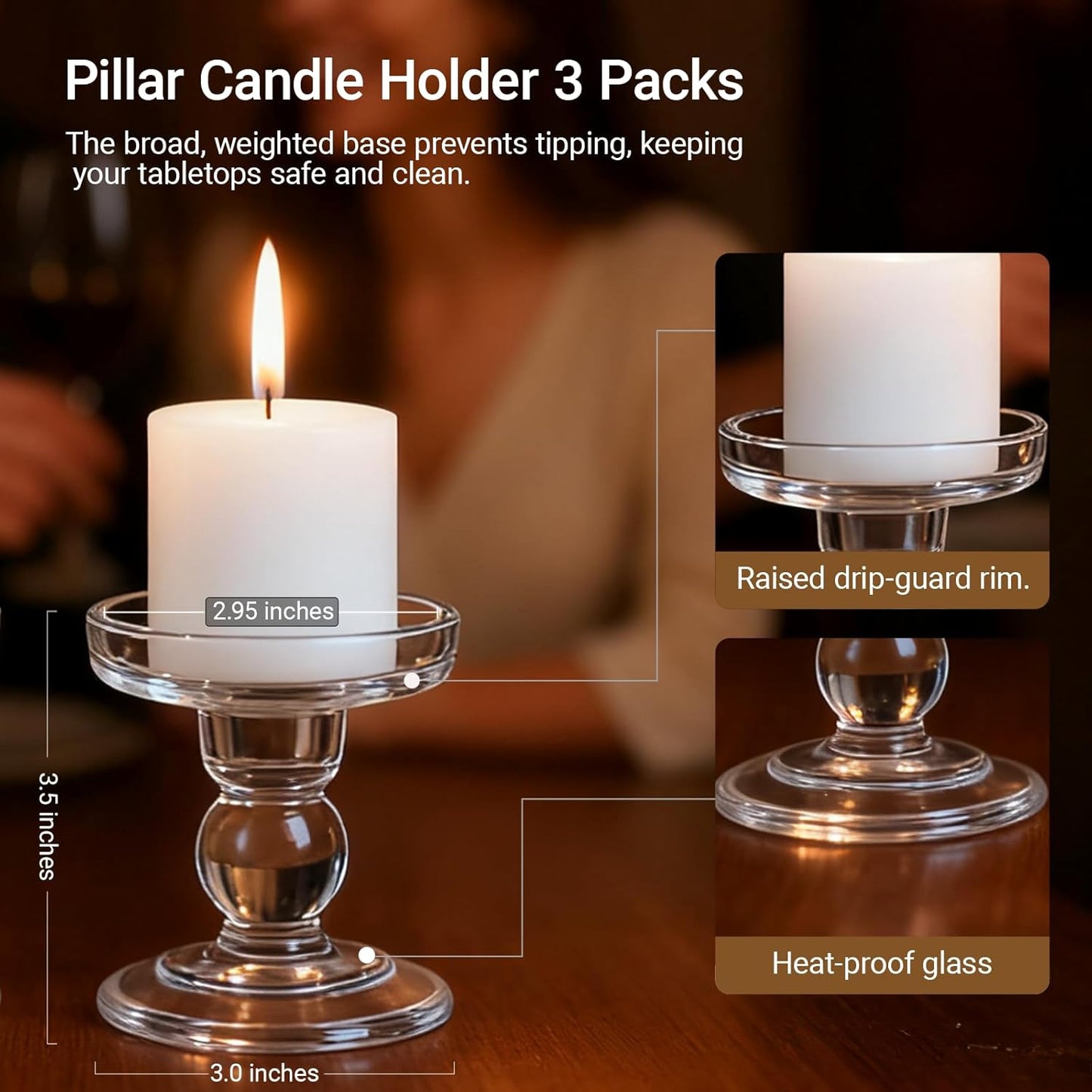Regine Switzerland Glass Candle Holders - Elegant Unity Candle Holder Set of 3 for Weddings | Home Decor