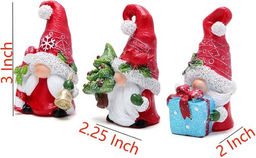 Hodao Christmas Gnome Decorations - Hand-Painted Resin Santa Gnomes Set of 3 for Holiday Home Decor