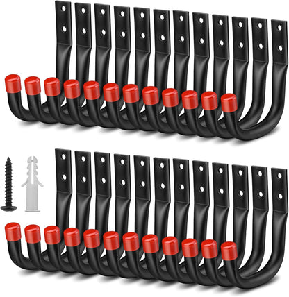 Nacial Heavy Duty Garage Hooks - 24 Pack 3.5" Wall Hooks with EVA Pads | 100LBS Capacity for Bikes, Kayaks, Ladders