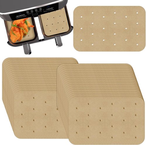 Air Fryer Parchment Paper Liners - 200 Disposable Sheets for Ninja Foodi | Rectangle Perforated Baking Paper for 8 Quart 6-in-1 Dual Basket
