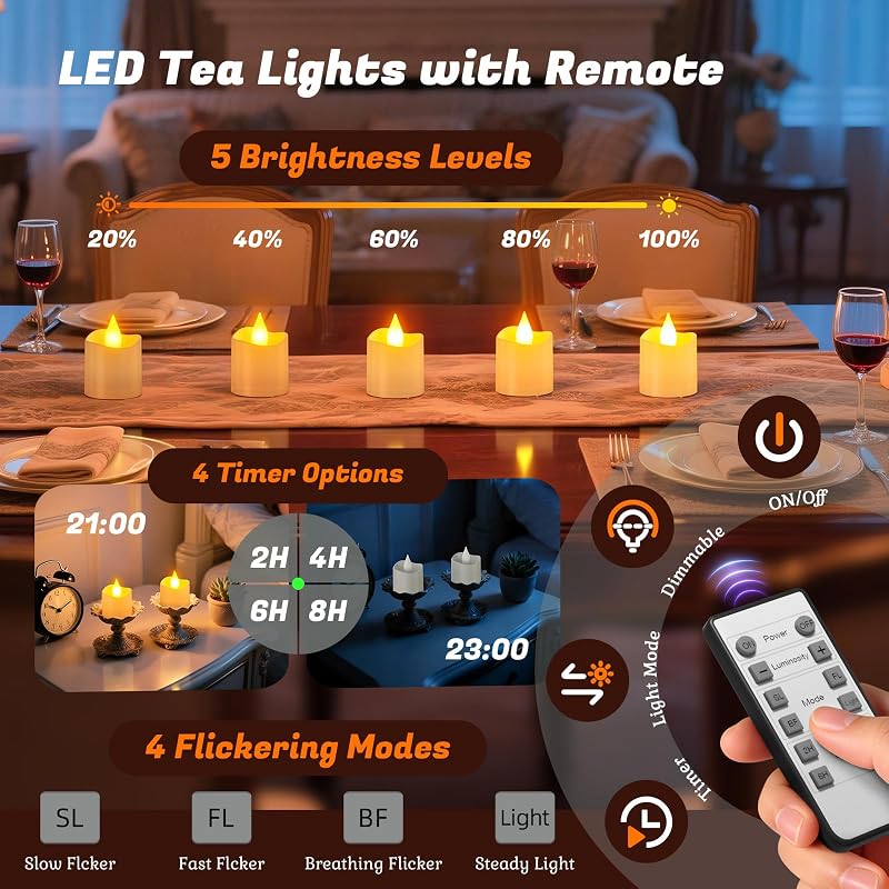Rechargeable Flameless Candles with Remote & Charging Base — 12pcs with Charging Station