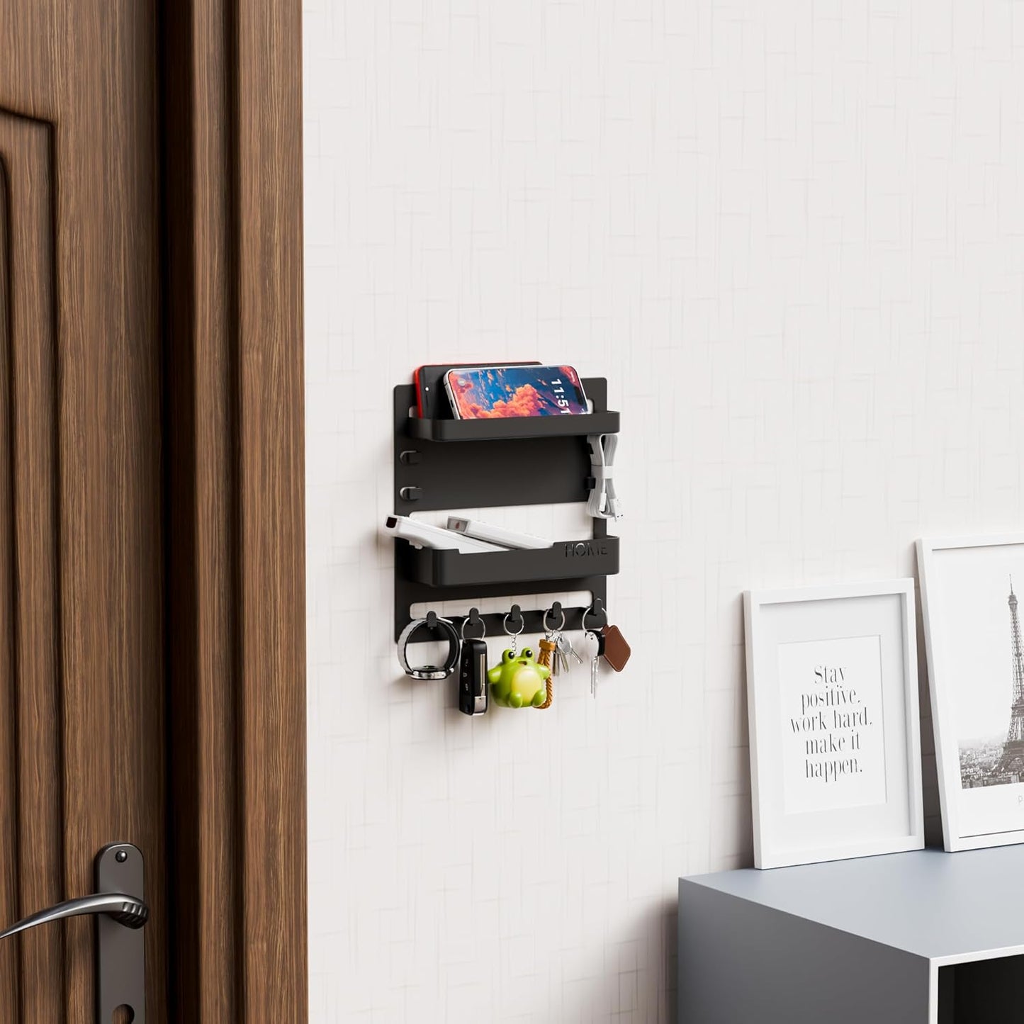 Yieach Bedside Shelf - Wall Mounted Floating Organizer for Remote & Phone | Black Dorm Room Decor