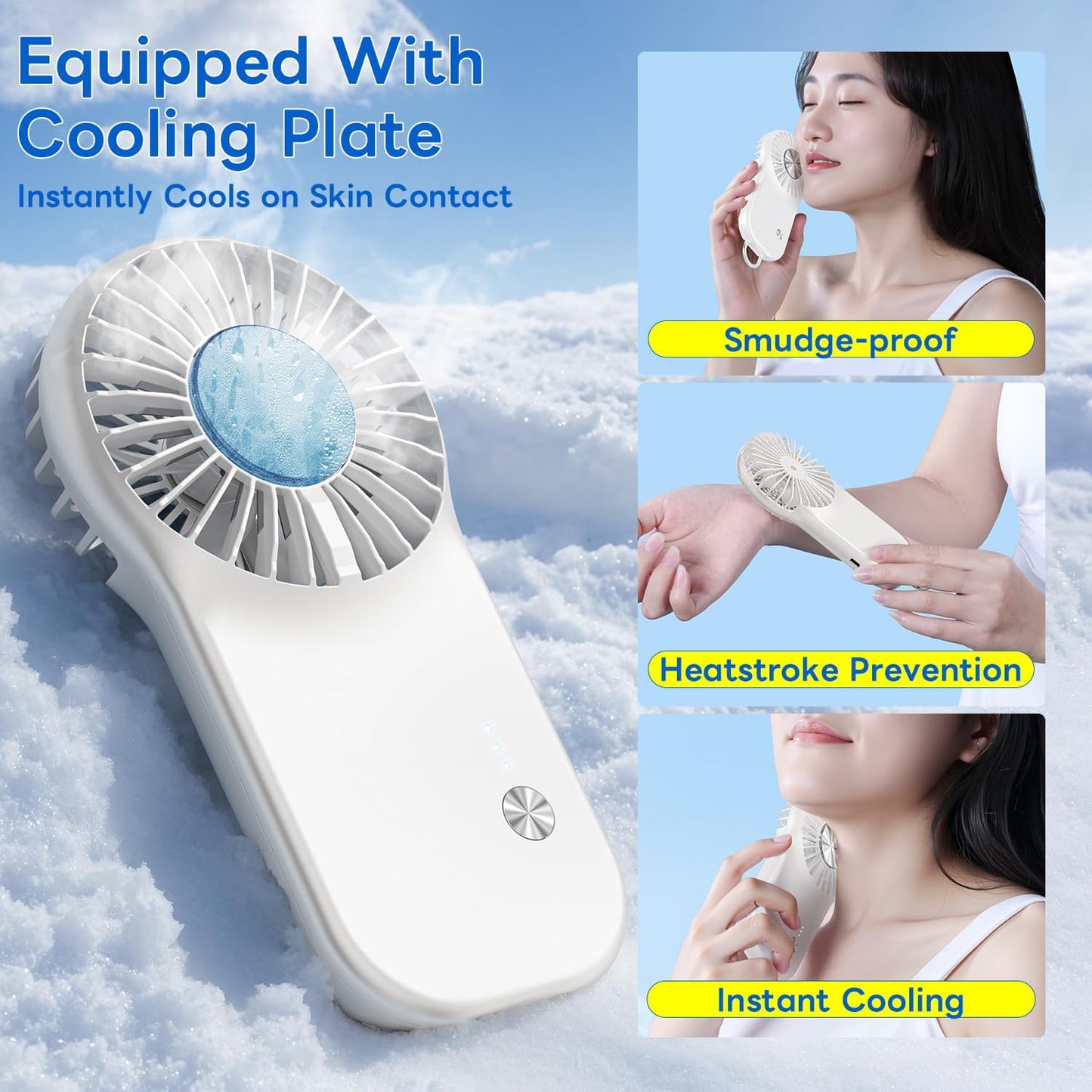Skiennix Handheld Mini Fan - Powerful 5-Speed Cooling Plate | Portable USB Rechargeable for Travel & Makeup - White