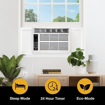 Whirlpool 8,000 BTU Window Air Conditioner with Dehumidifier, 115V, Window AC for Rooms up to 350 Sq. Ft., Living Room, Bedroom, or Apartment, with 3 Speeds, Remote Control, and 24H Timer, White
