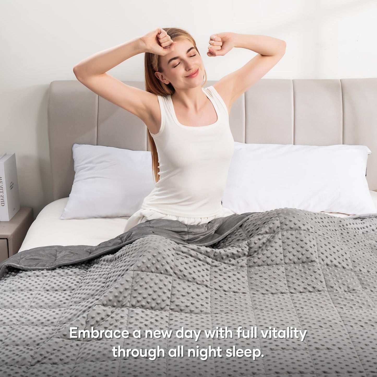 Wemore Minky Dot Weighted Blanket for Adults Twin Size 12 lbs, Soft Cozy Heavy Blanket, Breathable Blanket for All-Season with Glass Beads, Grey 48 x 72 inches