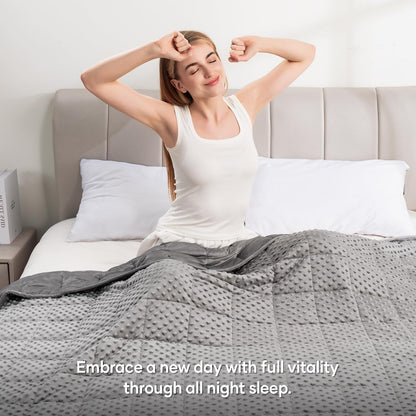Wemore Minky Dot Weighted Blanket for Adults Twin Size 12 lbs, Soft Cozy Heavy Blanket, Breathable Blanket for All-Season with Glass Beads, Grey 48 x 72 inches