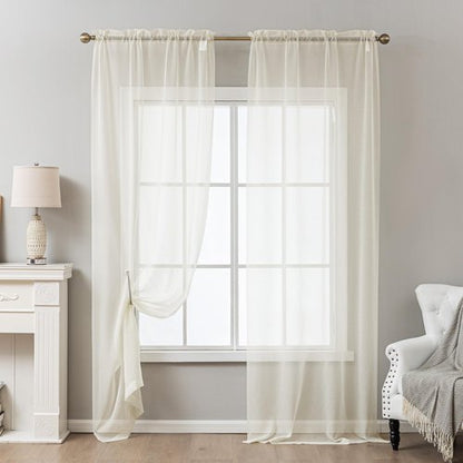ABLUEN Natural Sheer Curtains 96 Inches Long, Privacy Semi Sheer Curtains for Living Room Bedroom, Light Filtering Rod Pocket Voile Window Drapes 2 Panels Set, Each 42" W x 96" L