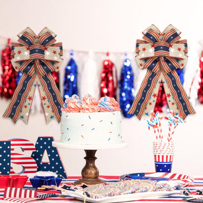 Moucuny Patriotic Burlap Bows - 4th of July Red, White & Blue Stars | Memorial Day Tree Topper & Wreath Decor