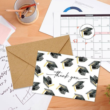 FYSUIMU Graduation Cap Thank You Cards - 24 Pcs Congrats Grad Note Cards with Envelopes | 4 x 6 Inch