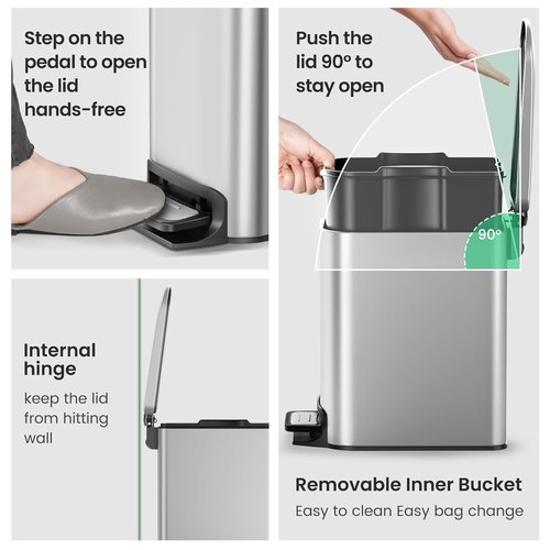 Cesun Stainless Steel Small Bathroom Trash Can - Soft Close Lid & Step Pedal | 6 Liter Mini Garbage Bin (Silver)