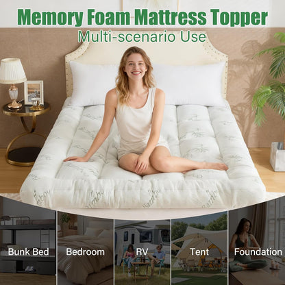 WhatsBedding 5-Inch Memory Foam Mattress Topper - Soft Bamboo Viscose, Breathable Comfort | Queen Size 80x60in