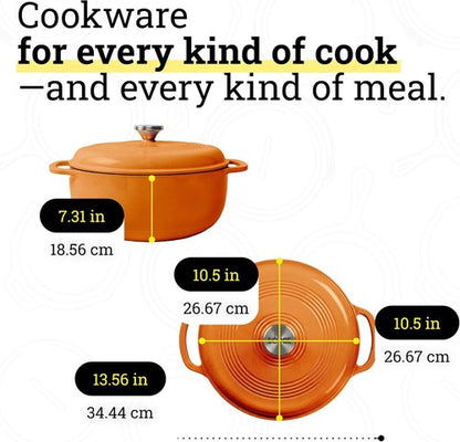 Lodge Essential Enamel Cast Iron Dutch Oven - 6 Quart Moisture-Sealing Lid & Dual Handles - Apricot