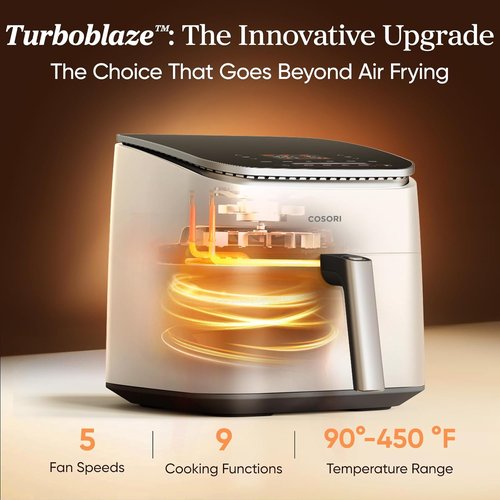Cosori 9-in-1 TurboBlaze Air Fryer - Smart Control, 6 Qt, Precise Heating, Cream Finish