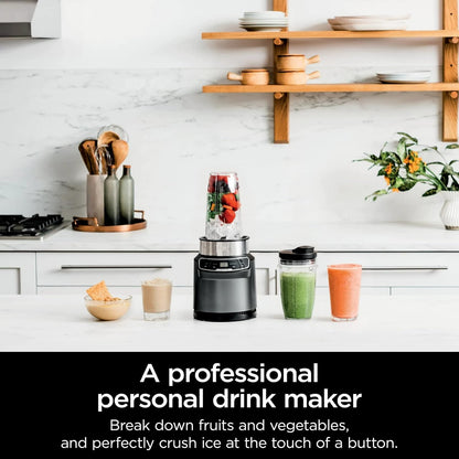Ninja BN400 Nutri Pro Compact Personal Blender - Auto-iQ Technology, 1000W, Includes 18oz & 24oz To-Go Cups, Stone Silver
