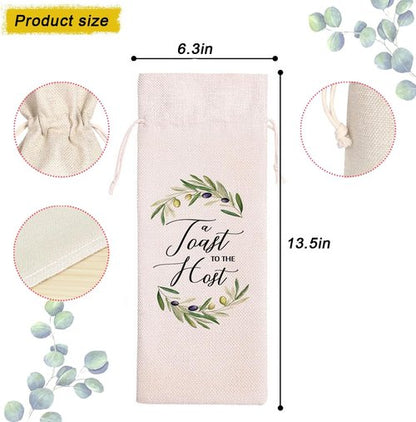 A Toast For the Host Wine Bag, Housewarming, Party Decor, Bridal Shower, Gift for Her, Hostess, Wedding, Girls Night, Holiday, Thank you Gift (Beige01, 13.5 x 5.5Inches)