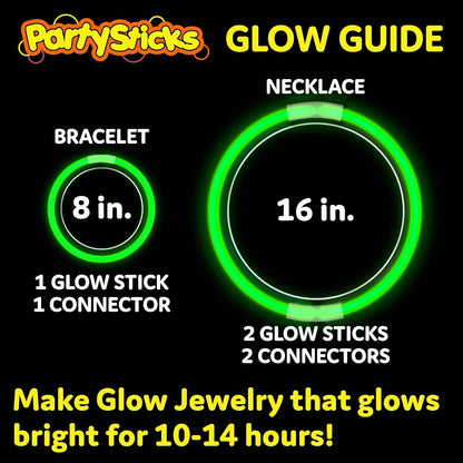 PartySticks Green Glow Sticks - 100 Pack of 8-Inch Glow in the Dark Light-Up Party Favors & Connectors