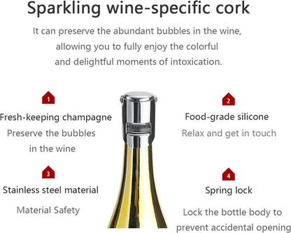 6 pcs Stainless Steel Wine Stopper – Champagne Saver & Airtight Bottle Seal, Reusable Wine Bottle Stopper for Red Wine, Prosecco, Sparkling Wine – Elegant Holiday Gift for Wine Lovers