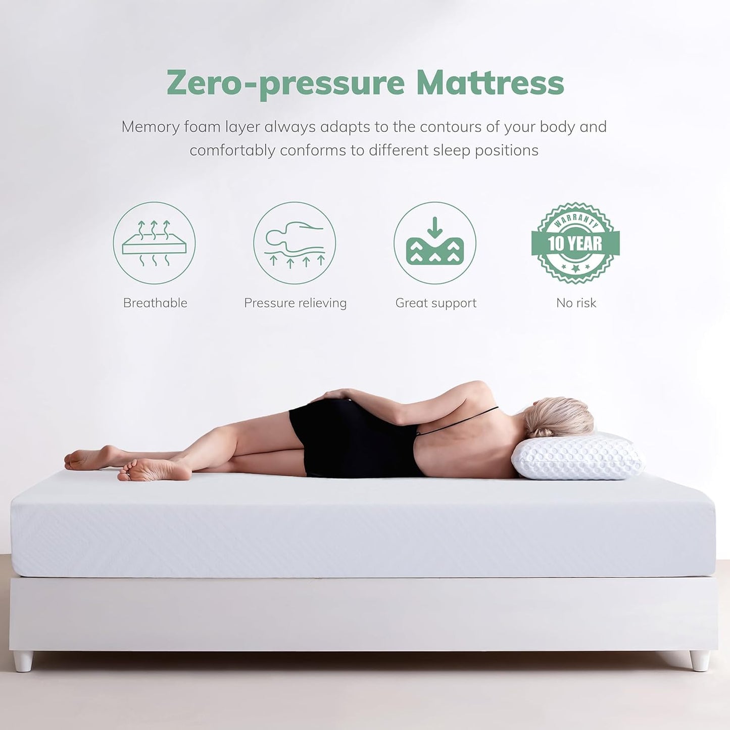 MLILY EGO Twin Mattress - Green Tea Memory Foam with Cooling Gel | Fiberglass-Free & CertiPUR-US Certified