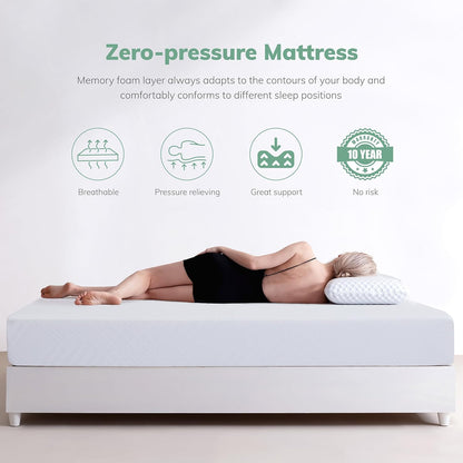 MLILY EGO Twin Mattress - Green Tea Memory Foam with Cooling Gel | Fiberglass-Free & CertiPUR-US Certified