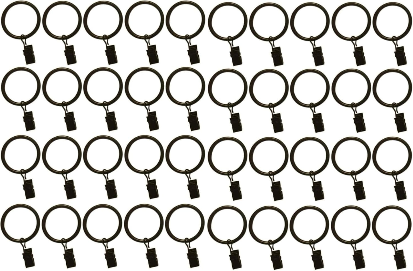 Skiennix 1.5-Inch Black Metal Curtain Rings with Clips & Eyelets - Set of 40 for Drapery