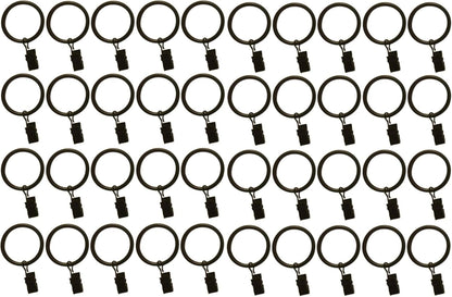 Skiennix 1.5-Inch Black Metal Curtain Rings with Clips & Eyelets - Set of 40 for Drapery