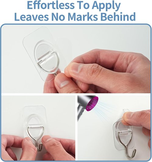 Adhesive Wall Hooks - No Damage, Heavy Duty 5KG Transparent Stainless Steel | 10 Pack (3.5x5.3cm) for Kitchen, Bathroom, Office