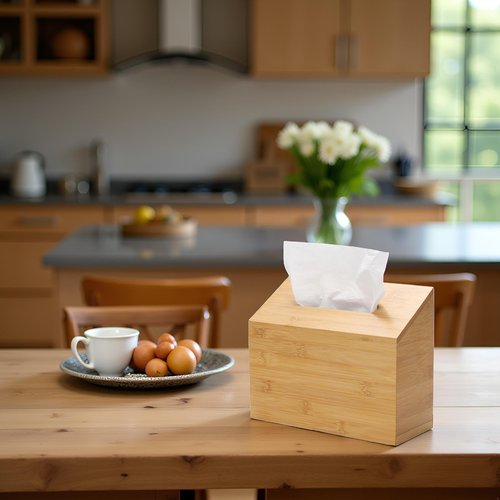 Hand Towel Box Cover Compatible with Kleenex Disposable Paper Hand Towels, Bamboo Wood Hand Towel Holder for Bathroom Kitchen Living Room Countertop