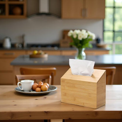Hand Towel Box Cover Compatible with Kleenex Disposable Paper Hand Towels, Bamboo Wood Hand Towel Holder for Bathroom Kitchen Living Room Countertop