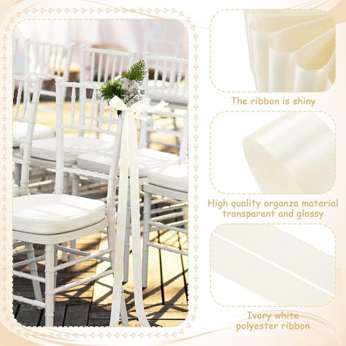 Daifunli Wedding Bows - Elegant Ivory White Satin Aisle Decorations | 24 Pcs Chair Ribbons