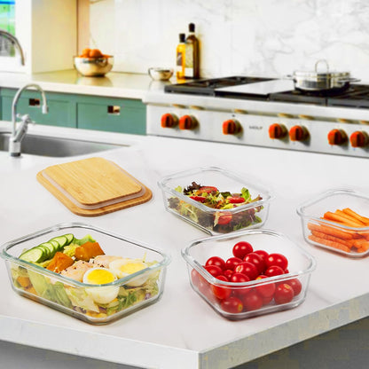 Vtopmart Glass Food Storage Containers - 4 Pack with Bamboo Lids | Microwave, Oven, Freezer Safe, BPA Free