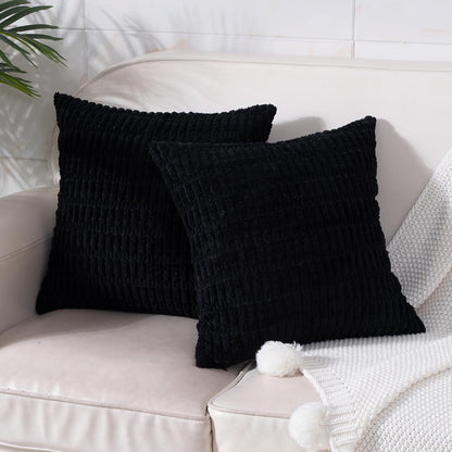 Skiennix Corduroy Throw Pillow Covers - Soft Boho Striped Design | 18x18 Inch for Modern Farmhouse Decor