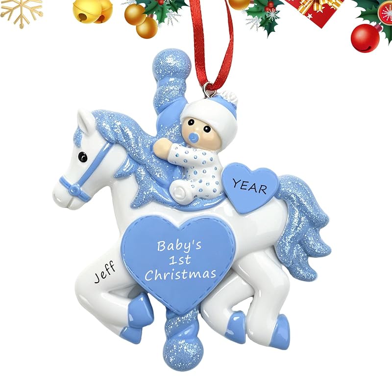 Personalized Baby's First Christmas Ornament 2026 - Blue Carousel