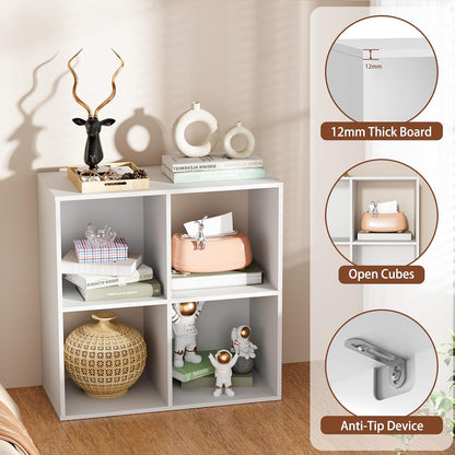 Skiennix 4 Cube Storage Organizer - Stylish Freestanding Bookcase for Bedroom & Home Office | White