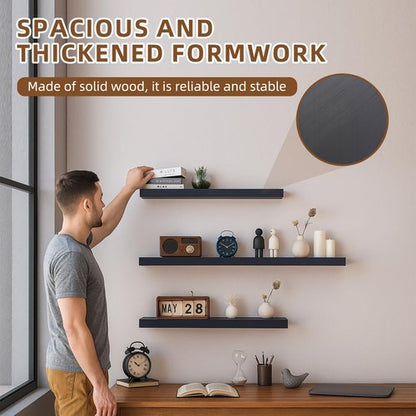 Breathfly Floating Shelves for Wall, 23.6 inch Long Set of 3 Wood Rustic Wall Mounted Shelves, Display Shelf with Invisible Heavy, Large Deep Shelves for Home Decor & Storage for Living Room, Kitchen
