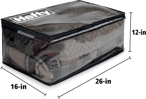 Hefty Extra Large Storage Bags - Heavy Duty Water Resistant Double Zipper Totes | 2 Pack (X-Large Black)