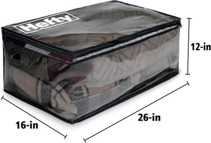 Hefty Extra Large Storage Bags - Heavy Duty Water Resistant Double Zipper Totes | 2 Pack (X-Large Black)