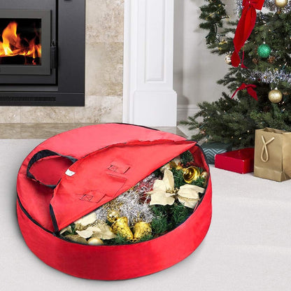 Primode Heavy Duty Wreath Storage Bag - Durable 600D Oxford Polyester for 30” Christmas Wreaths - Red
