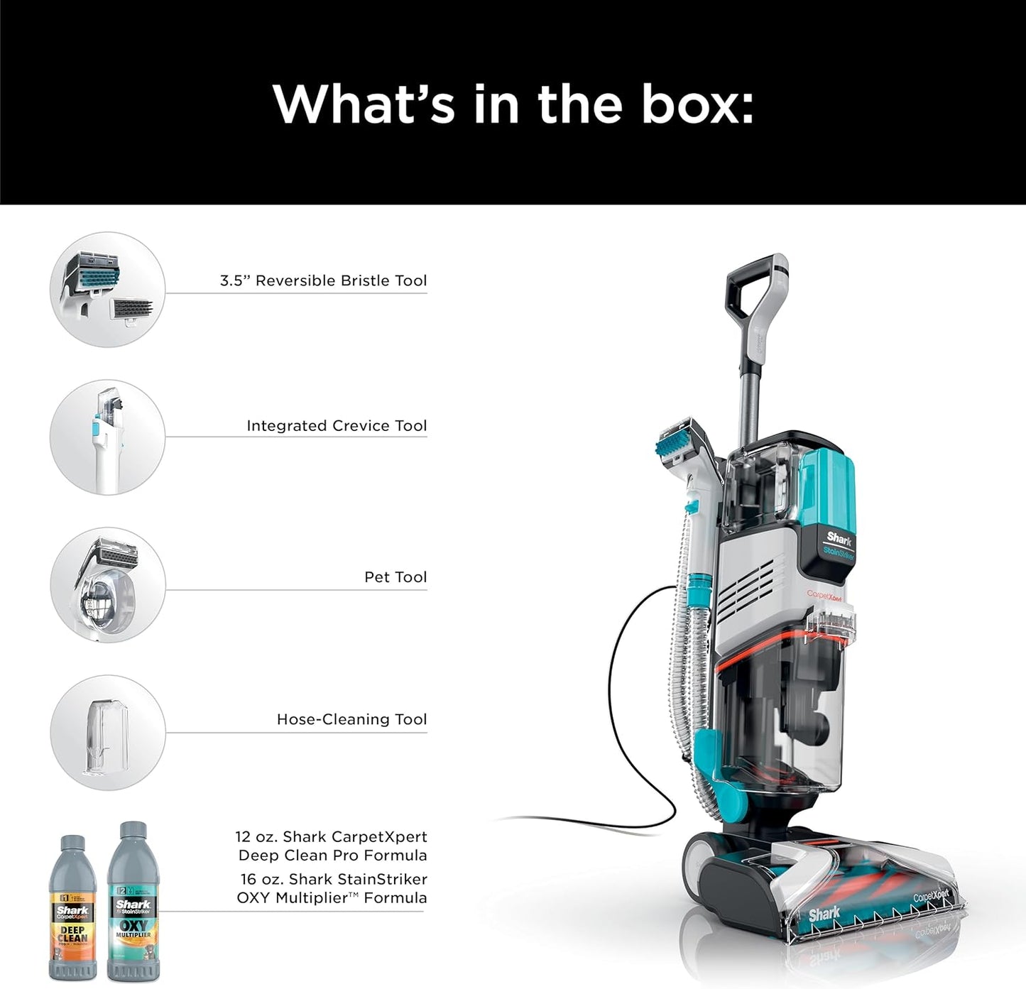 Shark R-EX201 CarpetXpert Upright Cleaner - StainStriker Technology for Carpets & Upholstery, Cyan