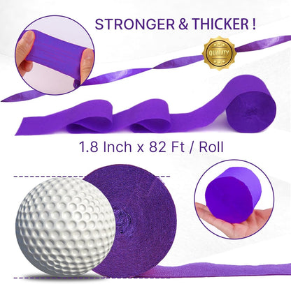 PartyWoo Purple Crepe Paper Streamers - 8pcs 656ft Light & Dark Purple, Lavender, White & Silver for Birthday & Graduation Decor