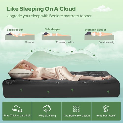 BEDLORE King Mattress Topper Viscose Derived from Bamboo, Thick Pillow Top Mattress Pad with Stretchable Pockets for 6"-18" Mattress, Soft Breathable Mattress Topper for Back Pain Relief(Dark Gray)