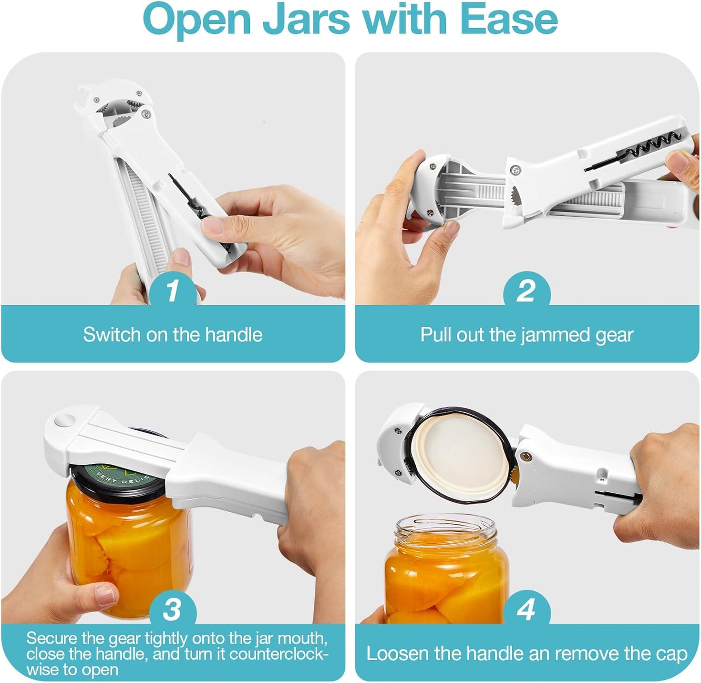 Skiennix 7-in-1 Jar Opener for Seniors - Magnetic Adjustable & Easy-Grip Kitchen Gadget (Off-White)
