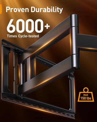 Perlegear Long Arm Full Motion TV Wall Mount for 42–97 Inch TVs up to 150 lbs, Pre-Assembled TV Mount with Full Swivel, Tilt and Extension, Fits 8″/12″/16″/24″ Wood Studs, Max VESA 800x400mm, PGXLF02