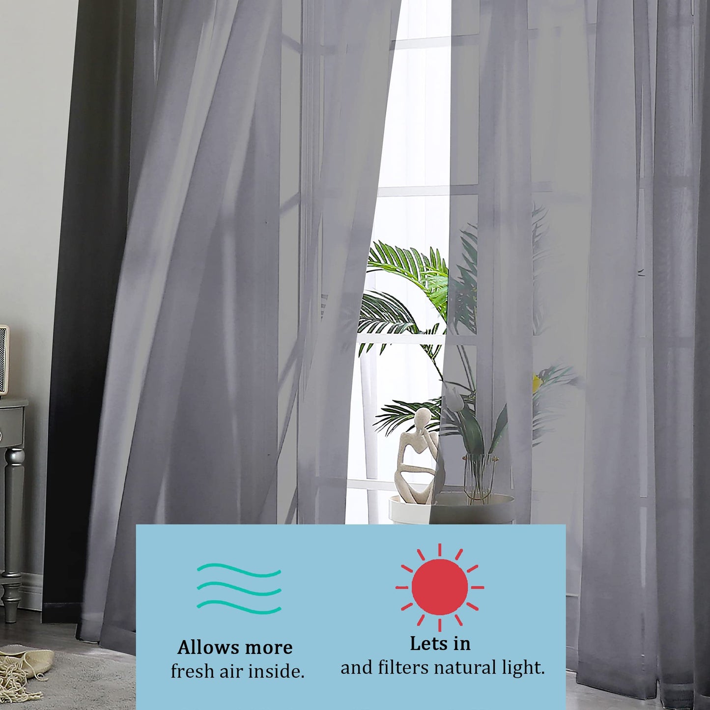OWENIE Black Sheer Curtains, 45" Long Light Filtering Tiers for Kitchen, Basement, Bedroom - 2 Panels, Cafe Curtains for Small Windows, 42" W x 45" L