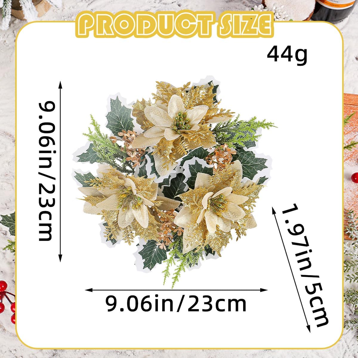 Regine Switzerland Christmas Candle Wreath - Gold Glitter Poinsettia Flower Garland | Holiday Decor